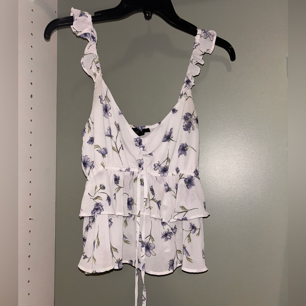 Brand is Forever 21,size is small, colors are blue flowers, green stems, white
